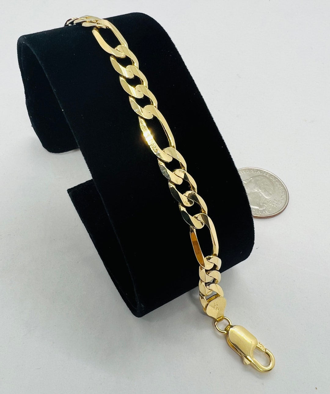 Men's Bracelet 10k Solid Gold Figaro Link Bracelet 7mm 8 9 CUSTOM ...