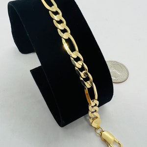 Men&#39;s Bracelet 10k Solid Gold Figaro Link Bracelet 7mm 8&quot; 9&quot; CUSTOM LENGTHS OFFERED