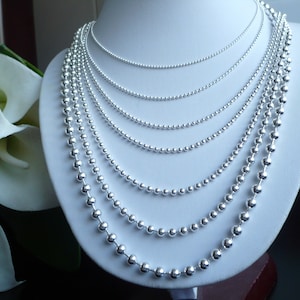 Women's Necklace 925 Sterling silver Chain 1.2mm-5mm beaded ball chain Men's Chains for dog tags 16"- 30" CUSTOM LENGTHS OFFERED