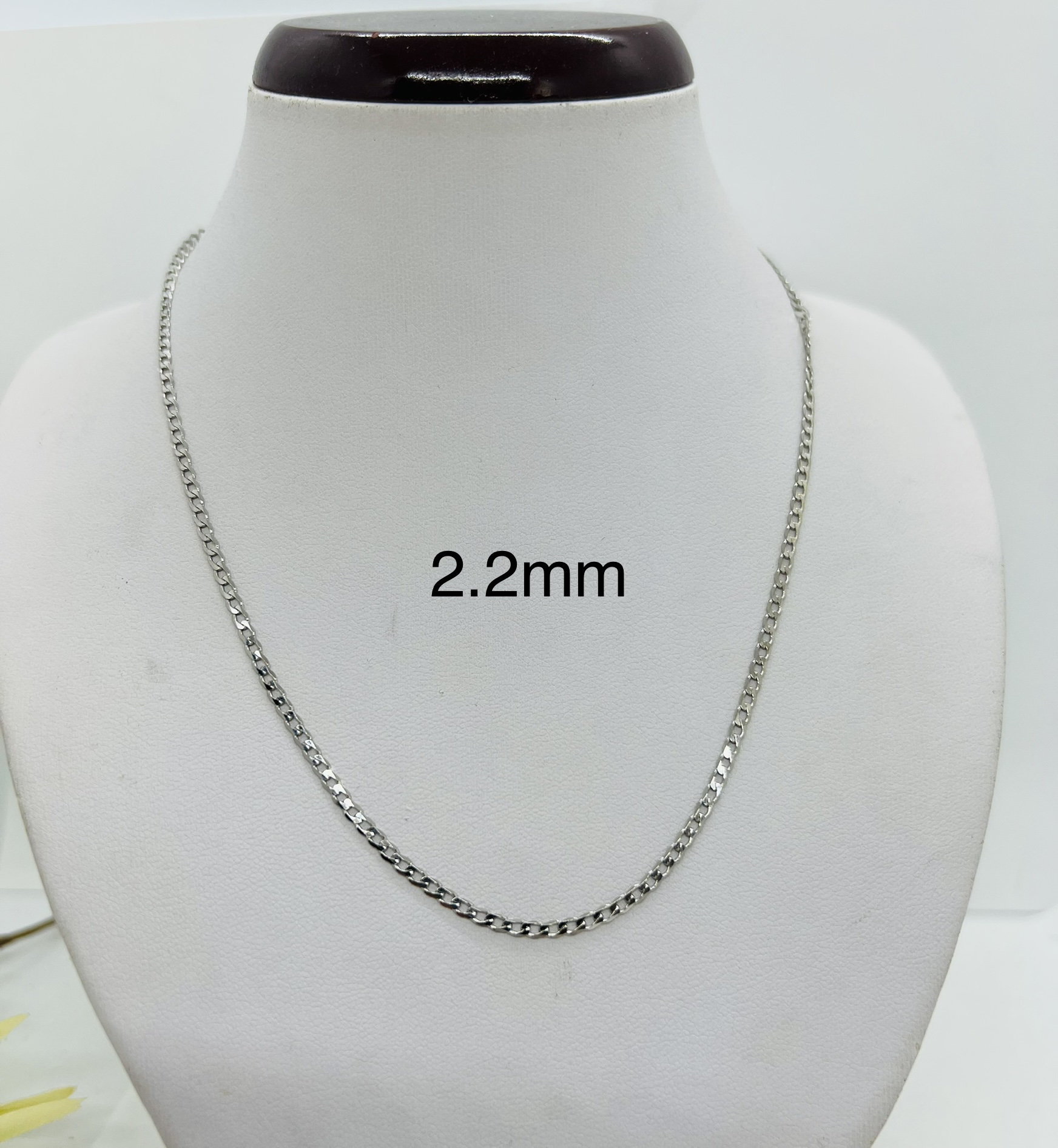 14K Weiß Gold Massiv 2.7mm Miami Kuba Glieder Halskette Herren