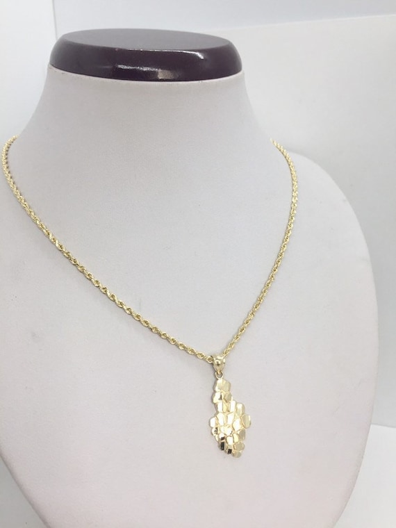 10k Solid Gold Nugget Pendant Women s Necklace With or Without Chain 10k Solid Rope Chain Etsy