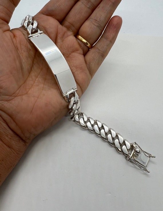 925 Sterling Silver ID Bracelet, Cuban Link, 11mm Solid