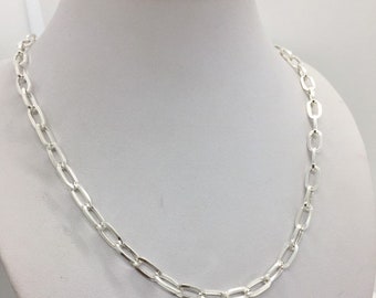 925 Sterling Silver Women's Paperclip Necklace Men's link chain 5.5mm Length 16"-30"