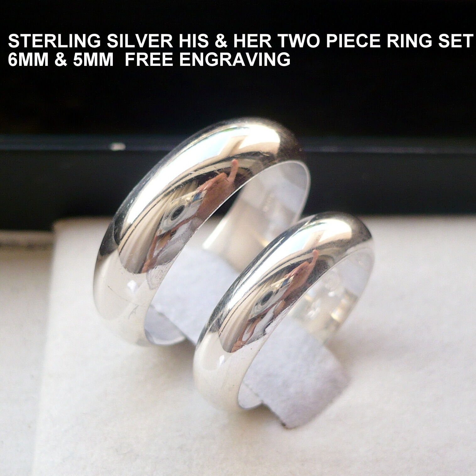 Wedding Band Set 925 Sterling Silver Men's Women's Size 5-13 Free