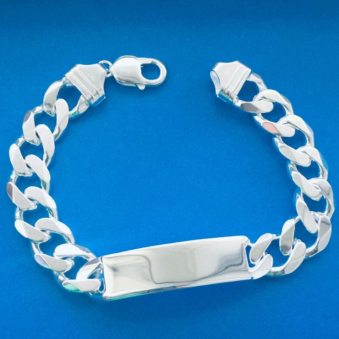 13mm 925 Sterling Silver Men's Cuban Link ID Bracelet 8 9 Free Laser
