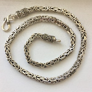 4.5mm 925 Sterling Silver Men's Women's Square Handmade oxidized Byzantine Bali chain 16" through 30"
