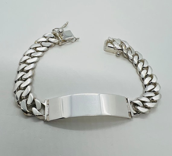 925 Sterling Silver ID Bracelet, Cuban Link, 13mm Solid