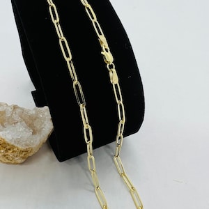 Paper Clip Solid 14K Gold Chain Necklace Women&#39;s Chain 3mm 16&quot;-30&quot; Minimalist Necklace Mother&#39;s Day Gift