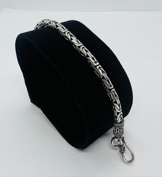 Sterling Silver Bali Byzantine Bracelet, Oxidized Handmade Chain