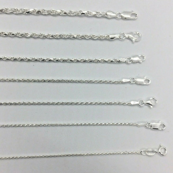 925 Sterling Silver rope chains men's women's 1mm-3mm 16"-30" CUSTOM LENGTHS OFFERED