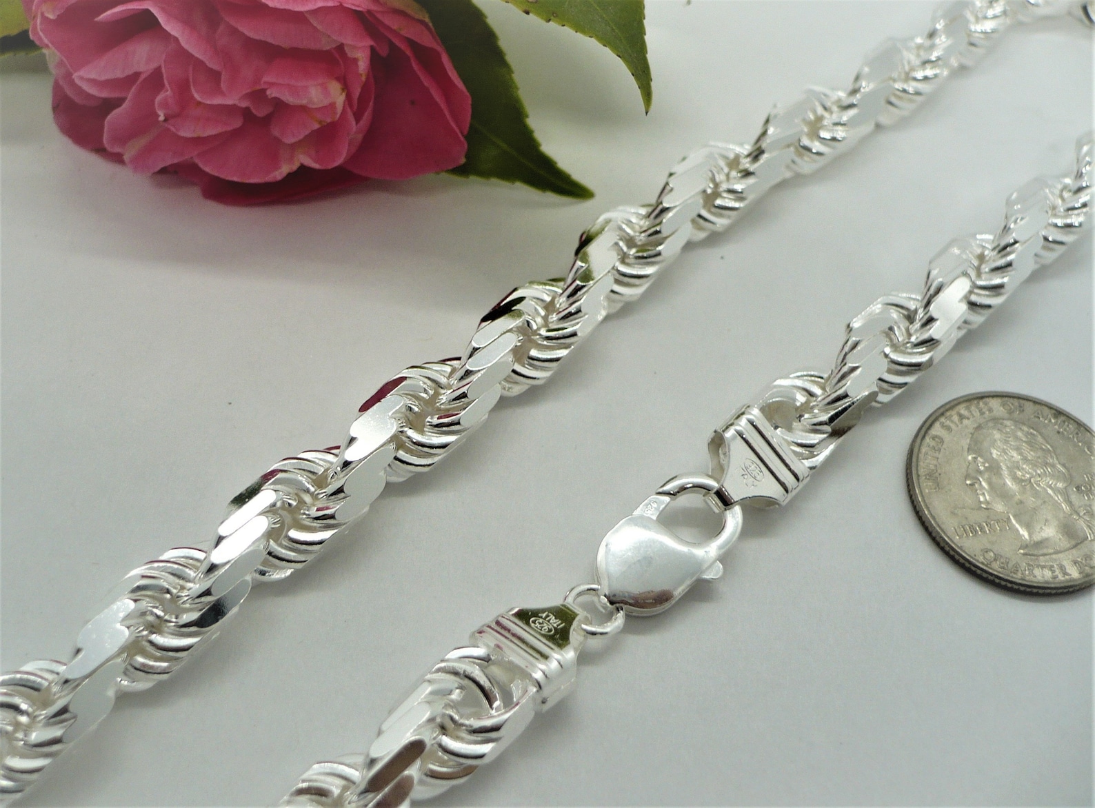 Handmade Rope Chain Necklace 9mm Solid 925 Sterling Silver Etsy