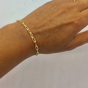 3mm 14k gold over 925 Sterling silver women&#39;s paper clip link bracelet 7&quot; 8&quot; long link