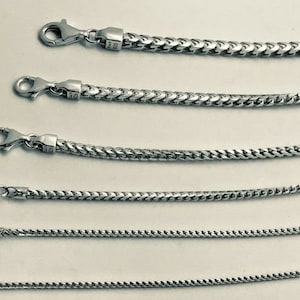 925 Sterling Silver Men&#39;s Women&#39;s Franco Link Chain Rhodium Plated 16&quot;-36&quot; 1mm-4mm