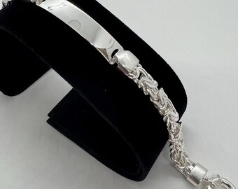Sterling Silver Byzantine ID Bracelet, Free Laser Engraving - Etsy