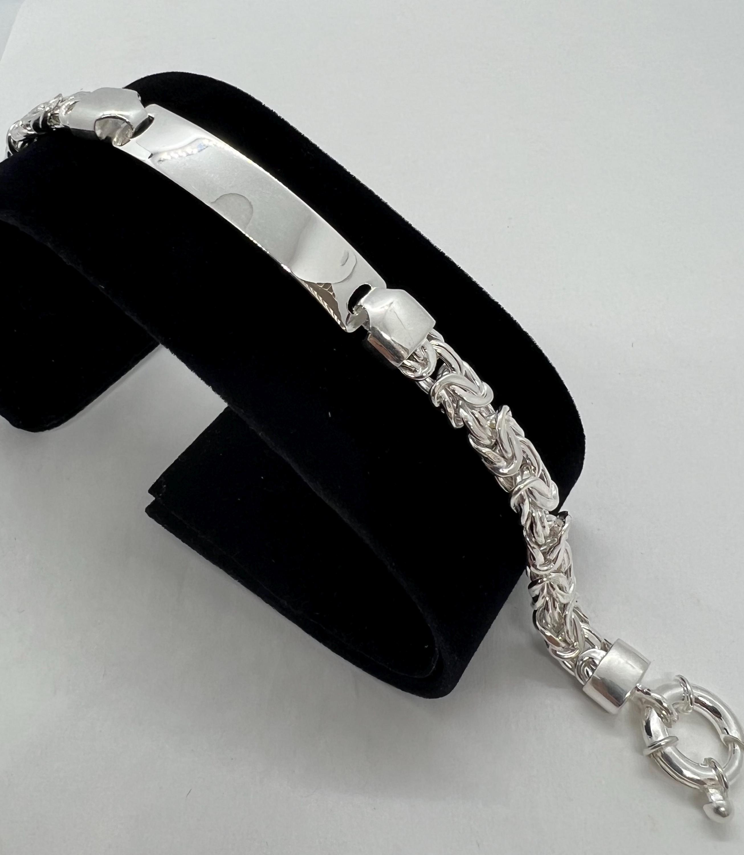 Sterling Silver Byzantine ID Bracelet, Free Laser Engraving - Etsy