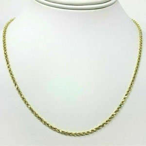 14K Solid Diamond Cut Yellow Gold Rope Chain Necklace Women&#39;s 1.5mm Size 16&quot;-24&quot;