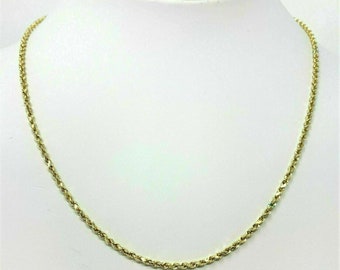 14K Solid Diamond Cut Yellow Gold Rope Chain Necklace Women's 1.5mm Size 16"-24"