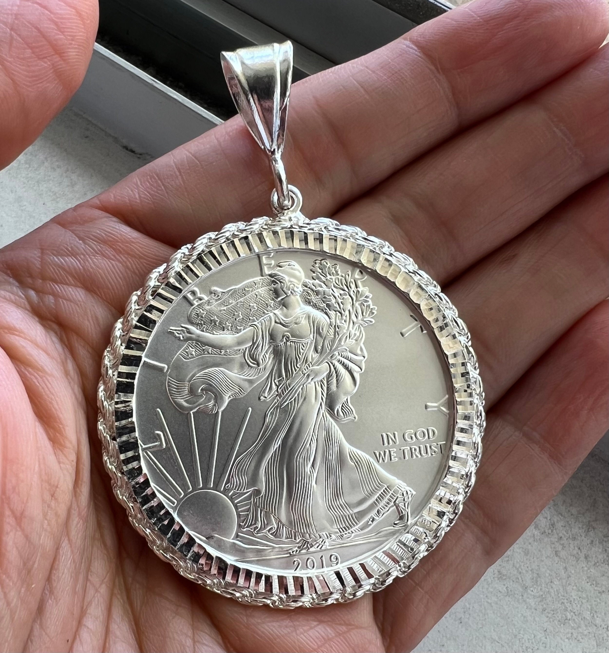 Silver eagle coin necklace discount
