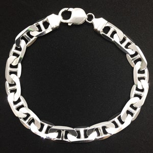 Men&#39;s Sterling Silver Bracelet Mariner link Bracelet 10mm Anchor link 8&quot; 9&quot;