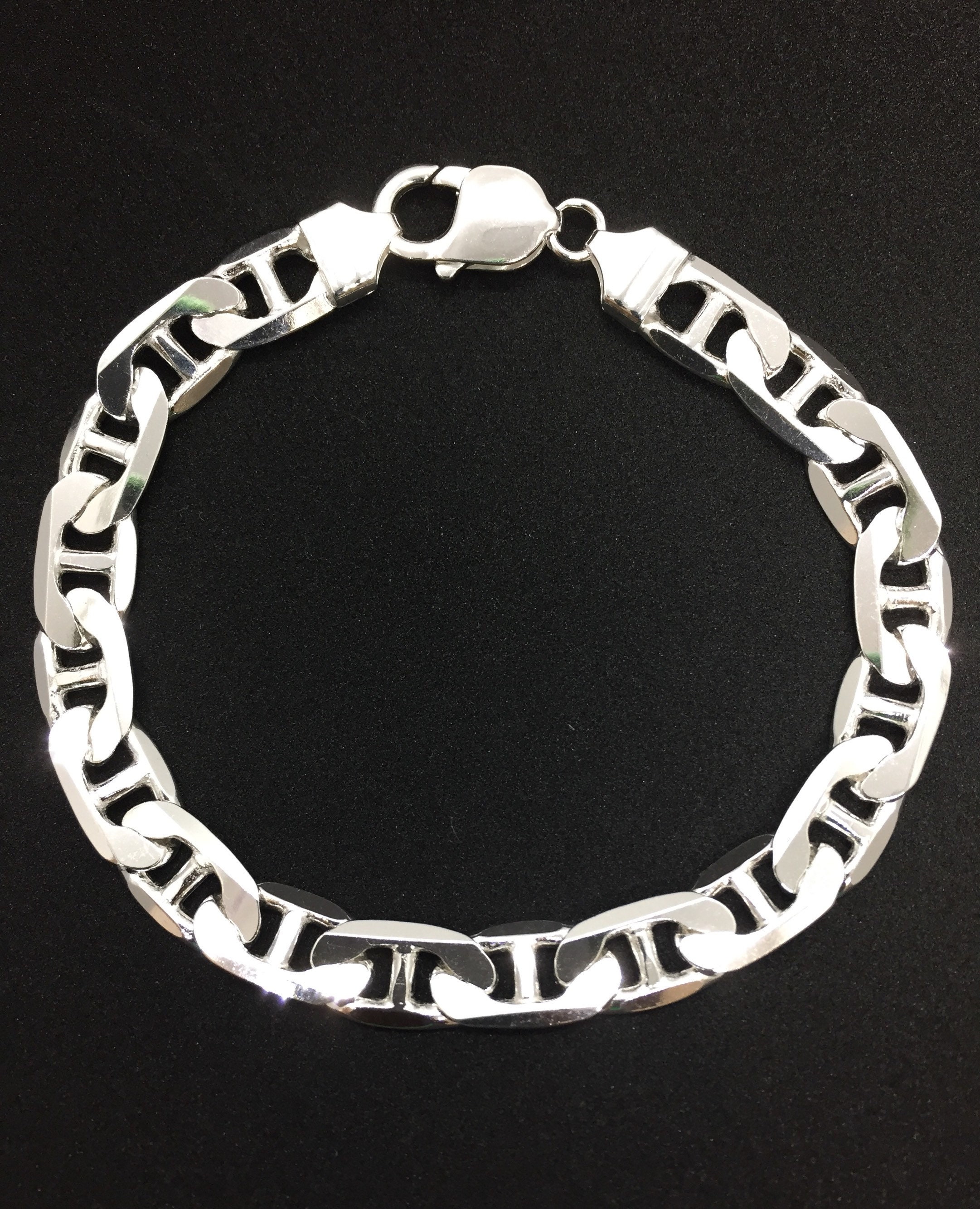 Men's Sterling Silver Bracelet Mariner Link Bracelet 10mm