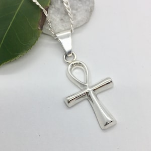 Men&#39;s Ankh Charm Women&#39;s Ankh charm with or without Cuban link Necklace 925 Sterling Silver Ankh Necklace