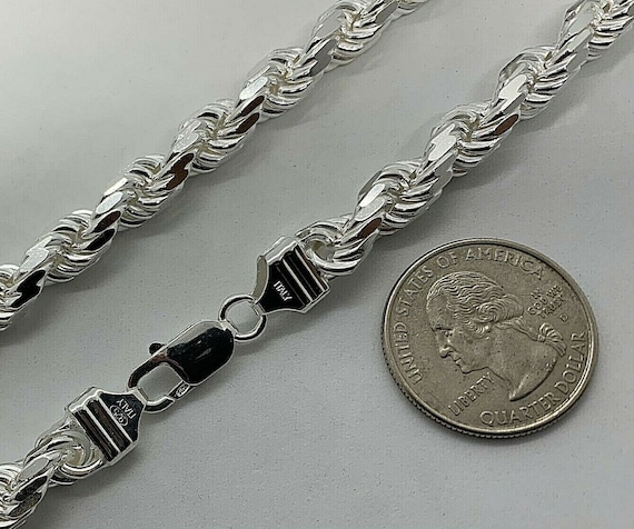 7mm 925 Sterling Silver Men's Solid Handmade Rope Chain Necklace