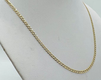 14k Solid Gold Men's Women's Cuban Curb link chain 3mm 18"-30" Diamond cut two tone Necklace CUSTOM LENGTHS OFFERED