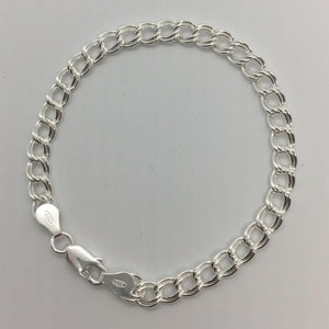 925 Sterling Silver Charm Bracelet Fancy Double link Curb link 7" 8". Women's Link Bracelet