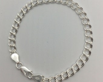 925 Sterling Silver Charm Bracelet Fancy Double link Curb link 7" 8". Women's Link Bracelet