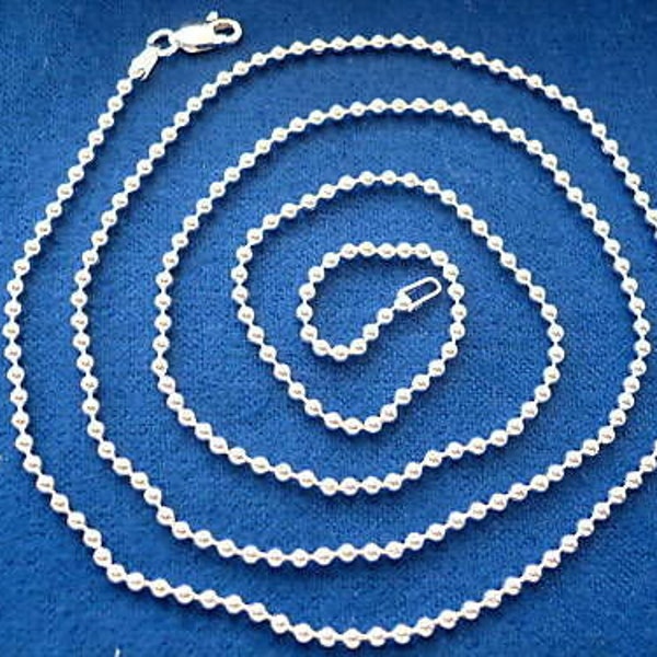 BEADED CHAIN 2mm Necklace 925 Sterling silver 16"-36" Great for Dog Tags Men's Women's