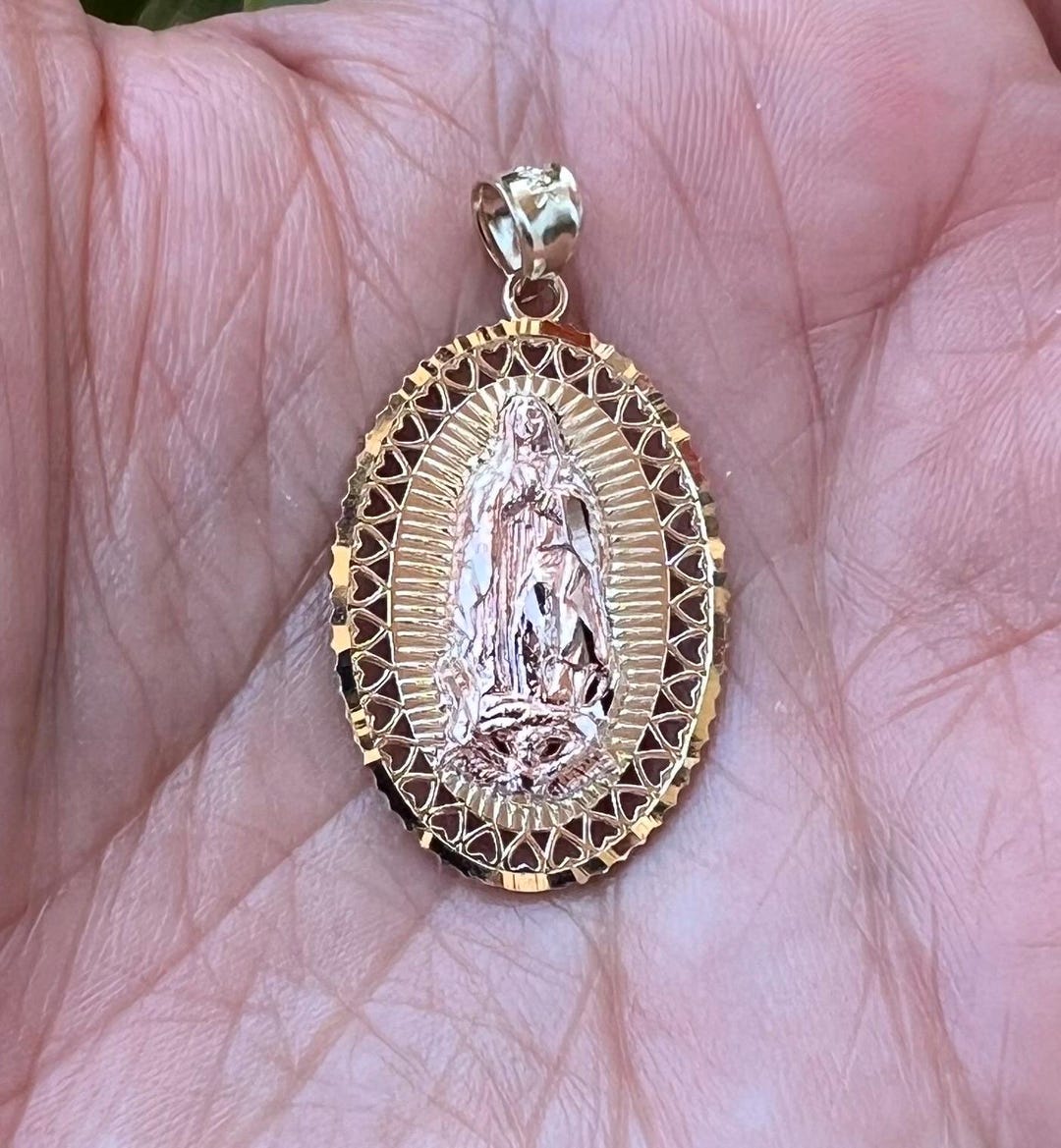 14k Solid Gold Our Lady of Guadalupe Pendant Two Tone - Etsy
