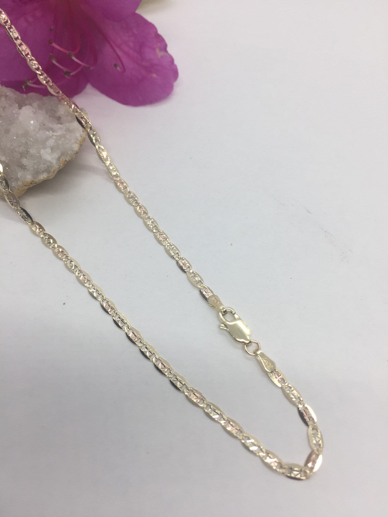 Herzkette Rosegold 10K Tri-Color Valentino Kette – Gelb, Rose, Weißgold, 1,5 Mm Dünn, Längen 16-24 Zoll, Made In Italy Necklace Women