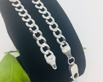 10k White Gold Cuban Link Bracelet, 5.5mm Solid Gold