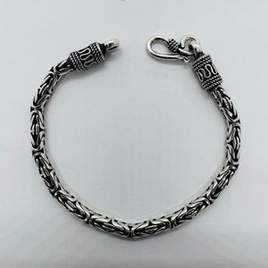 Sterling Silver 4.5mm Round Bali Byzantine Bracelet/ Men&#39;s Women&#39;s Handmade Antiqued Finish Nickel Free 7&#39;&#39; 8&quot;