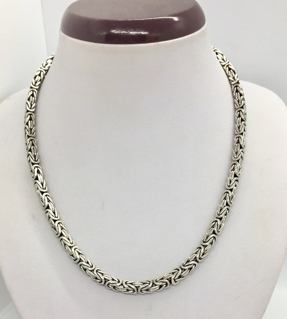 Sterling Silver Byzantine Chain, Oxidized Bali Necklace, 4.5mm