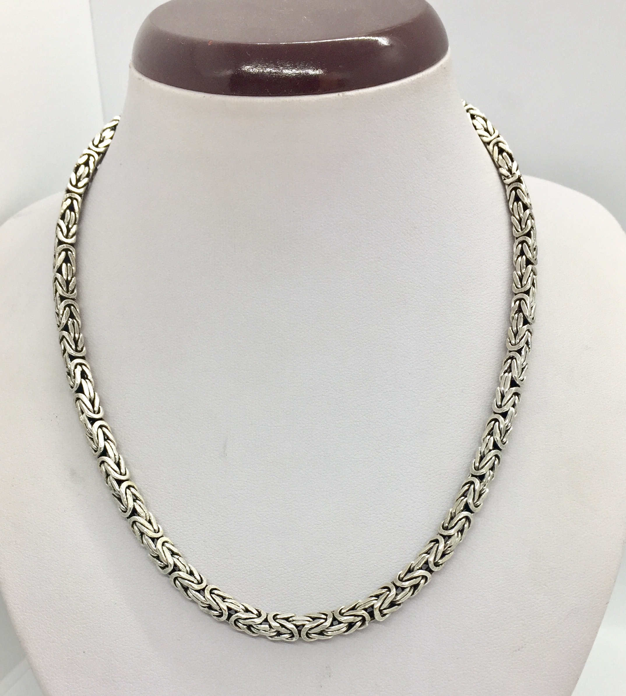 Sterling Silver Byzantine Chain, Oxidized Bali Necklace, 4.5mm