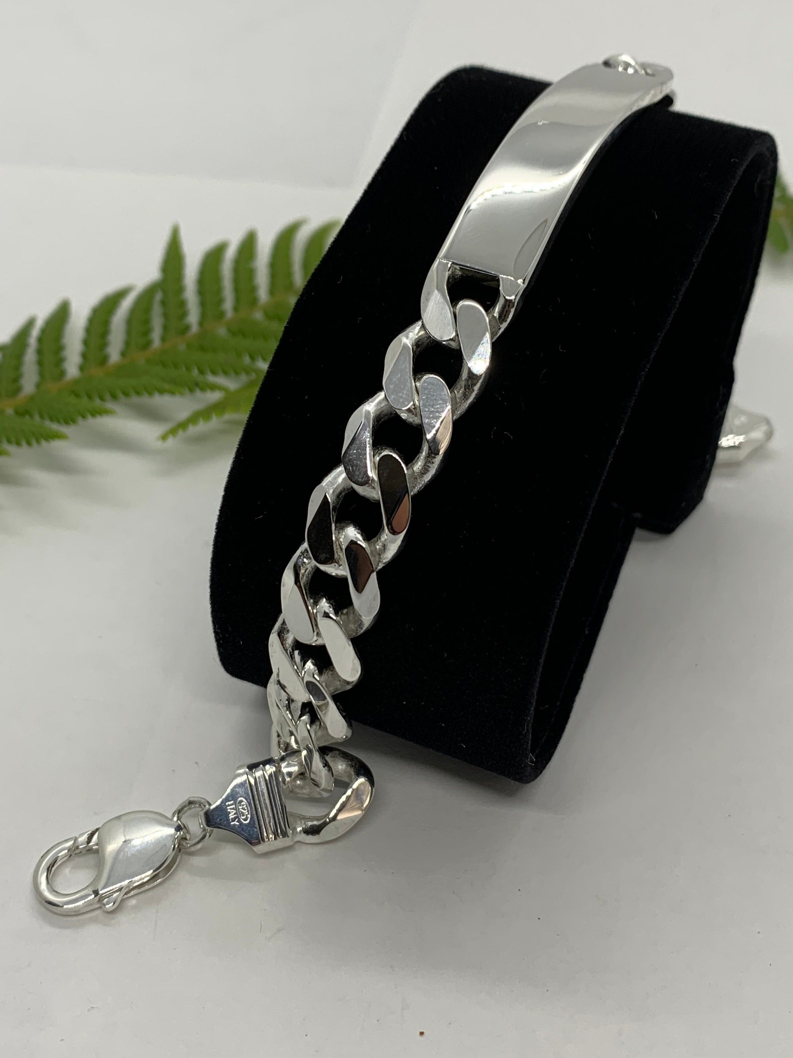 11mm 925 Sterling Silver Men's Cuban Link ID Bracelet Etsy