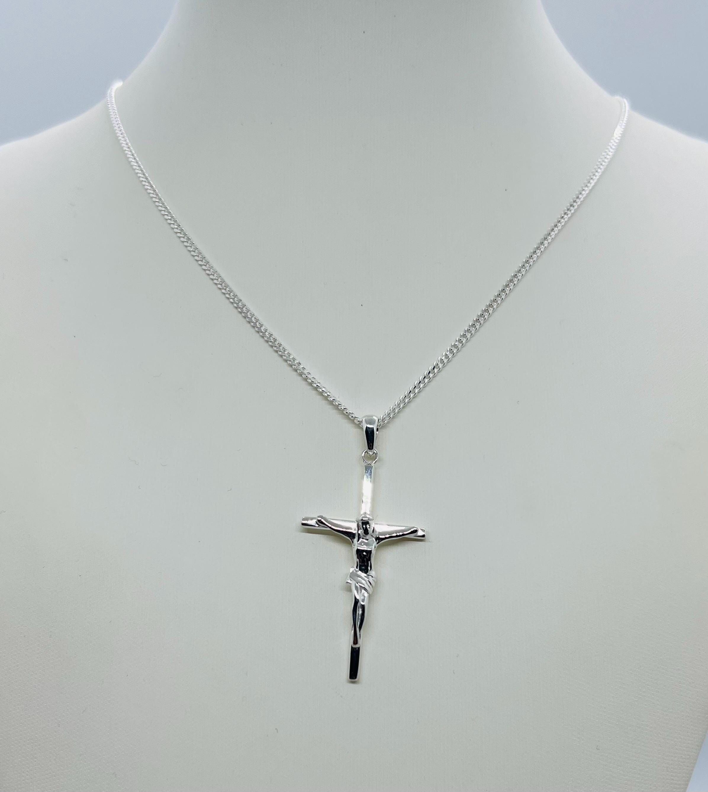 925 Sterling Silver Men's Women's Crucifix Necklace With 2mm Cuban