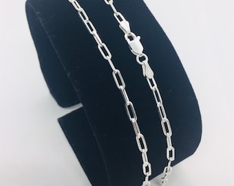 925 Sterling Silver Women’s Paper Clip chain long link necklace 2.5mm 16”-24” Minimalist