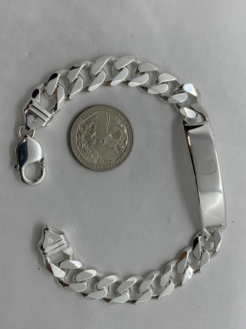11mm 925 Sterling Silver Men's Cuban Link ID Bracelet Etsy