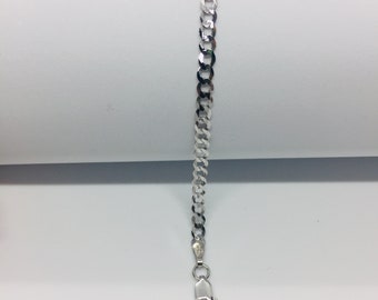 14k White Gold Cuban Link Bracelet, 2.5mm Solid Gold Curb Chain