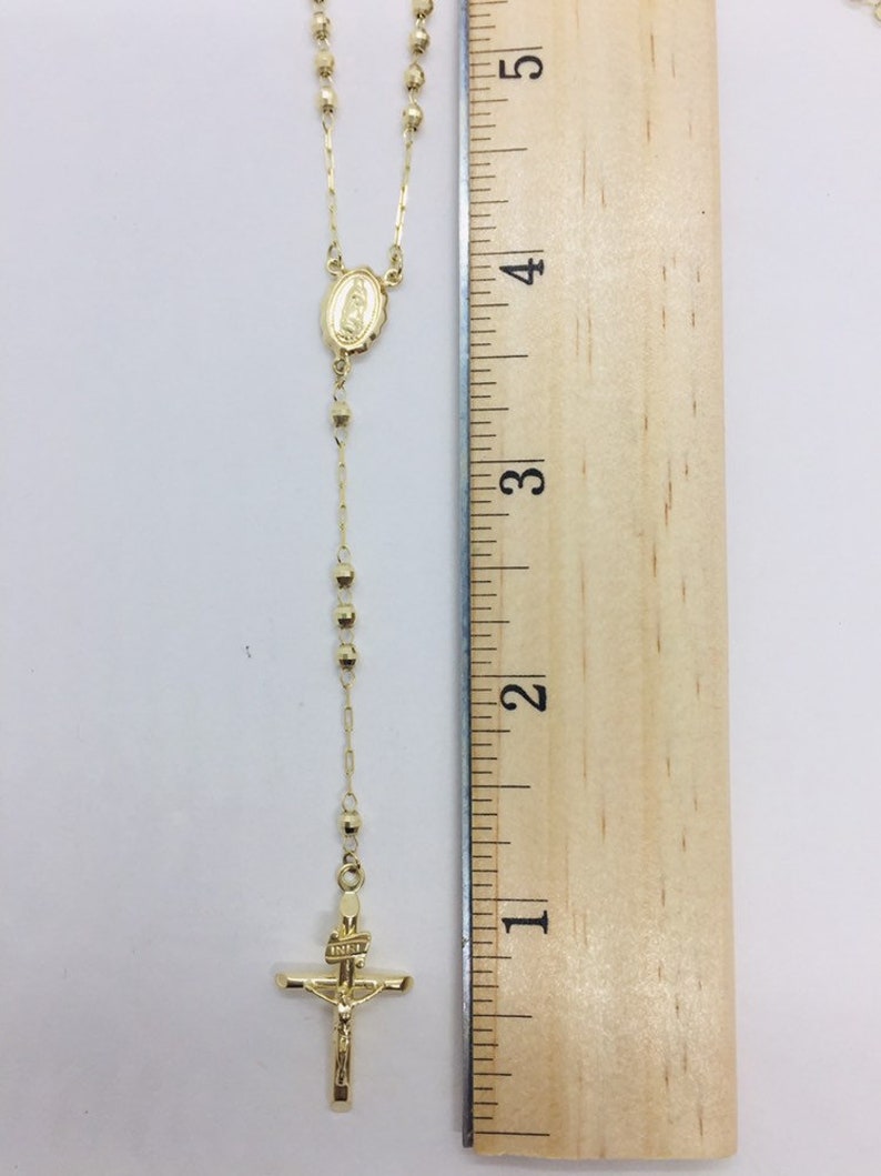14K Solid Yellow Gold Rosary Necklace – Crucifix, 3mm Chain, 18,20,24 Inch Options