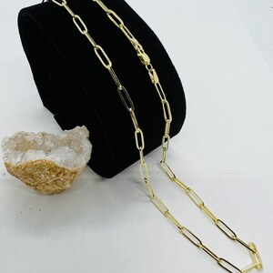 Paper Clip Solid 10K Gold Chain Necklace Women&#39;s Chain 3mm 16&quot;-30&quot; Minimalist Necklace Mother&#39;s Day Gift