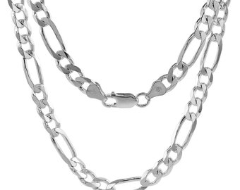 May include: A silver chain necklace with a figaro link design. The chain is made of polished metal and has a secure clasp.