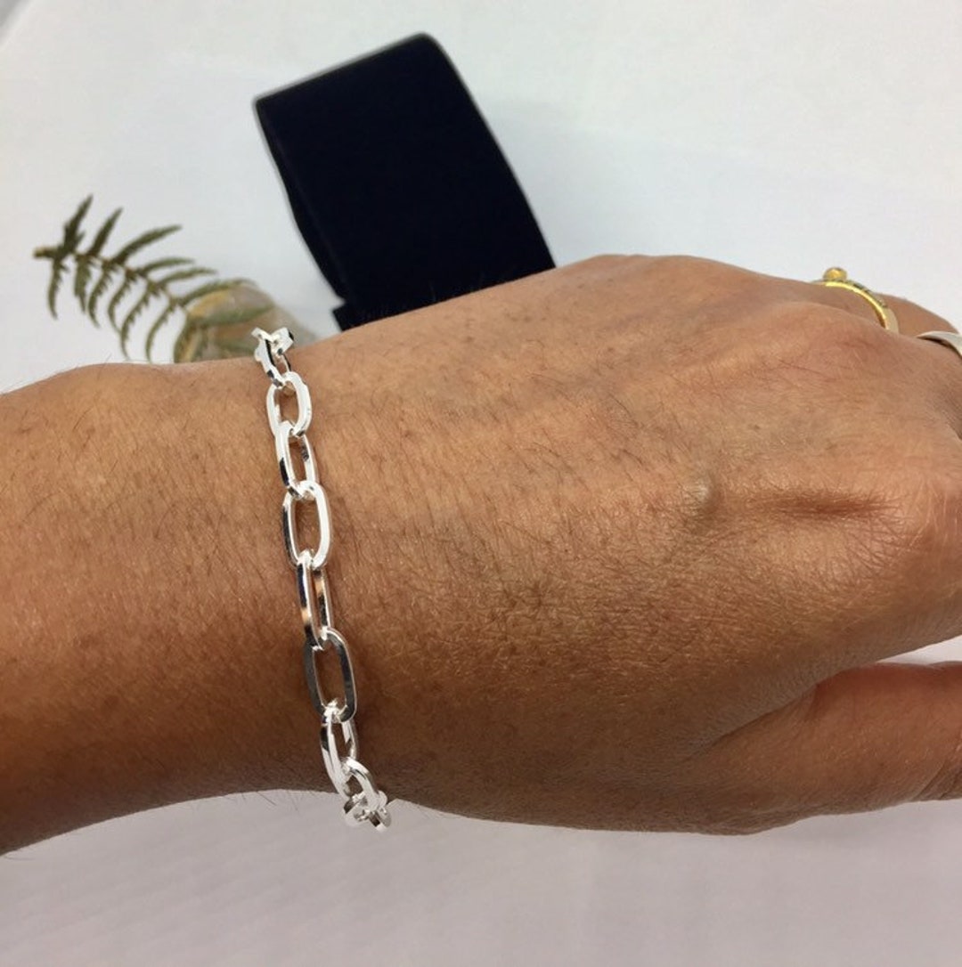 Sterling Silver Paper Clip Link Bracelet: 5.5mm Women's Chain (7