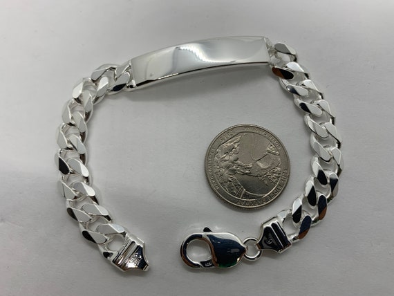 9mm 925 Sterling Silver Men's Curb Cuban Link ID Bracelet 8
