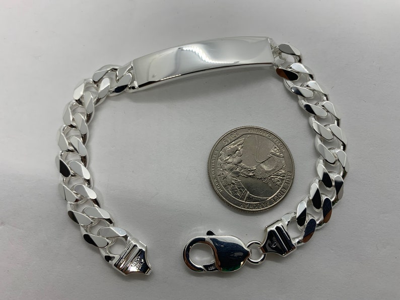9mm 925 Sterling Silver Men's Cuban Link ID Bracelet Etsy