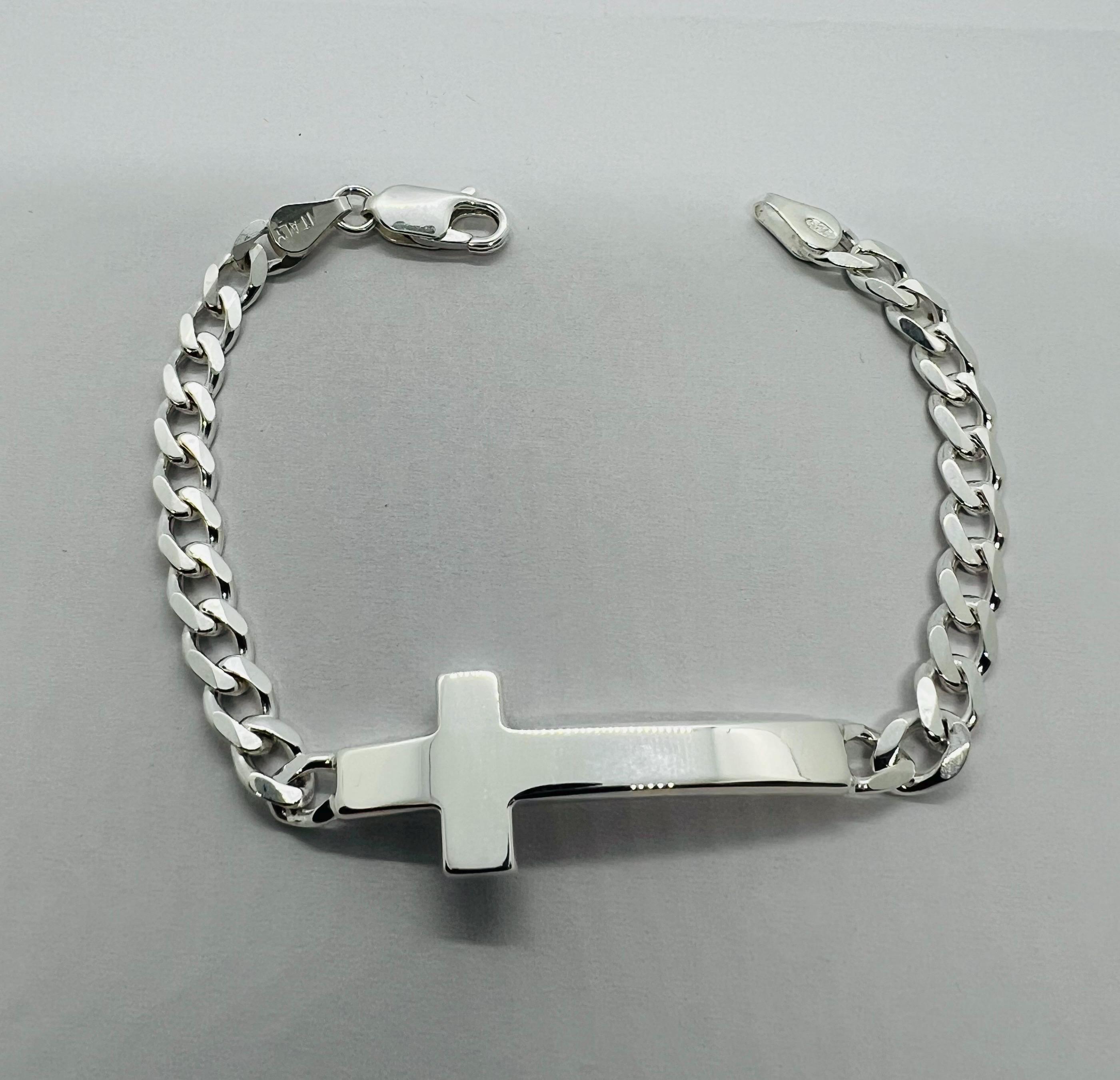 CustomCulture✦SILVER/925製✦クロスIDブレスレット 925 Sterling Silver Cross ID Bracelet Men's Women's Engravable 7