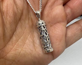 925 Sterling Silver Mezuzah Pendant With Cut Out Hamza Charm With