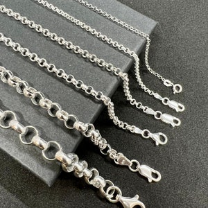 925 Sterling Silver Women&#39;s Link bracelet Rolo link chain bracelet charm bracelet 2mm - 8mm custom lengths offered